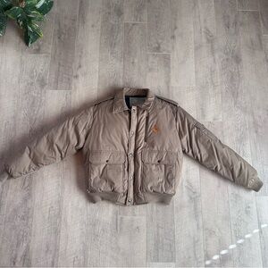 Vintage 80s Khaki Light Brown Down Puffer Quilted Men’s Bomber Ski Jacket